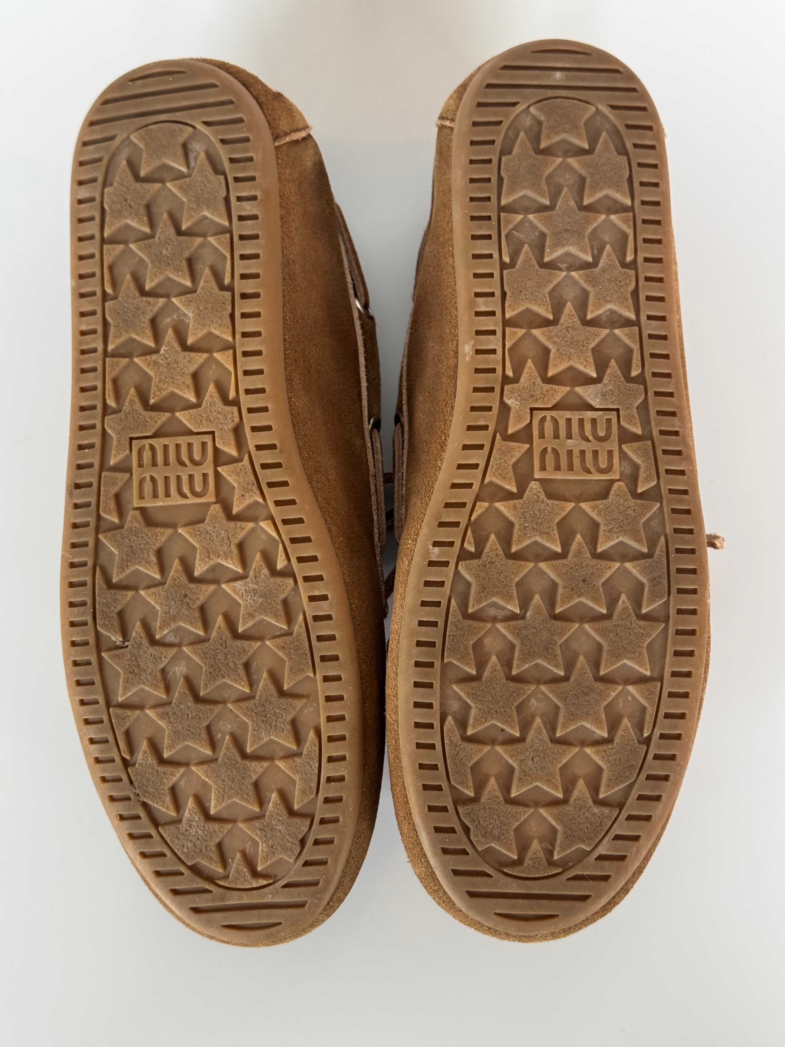 Miu Miu Logo Embossed Suede Loafer