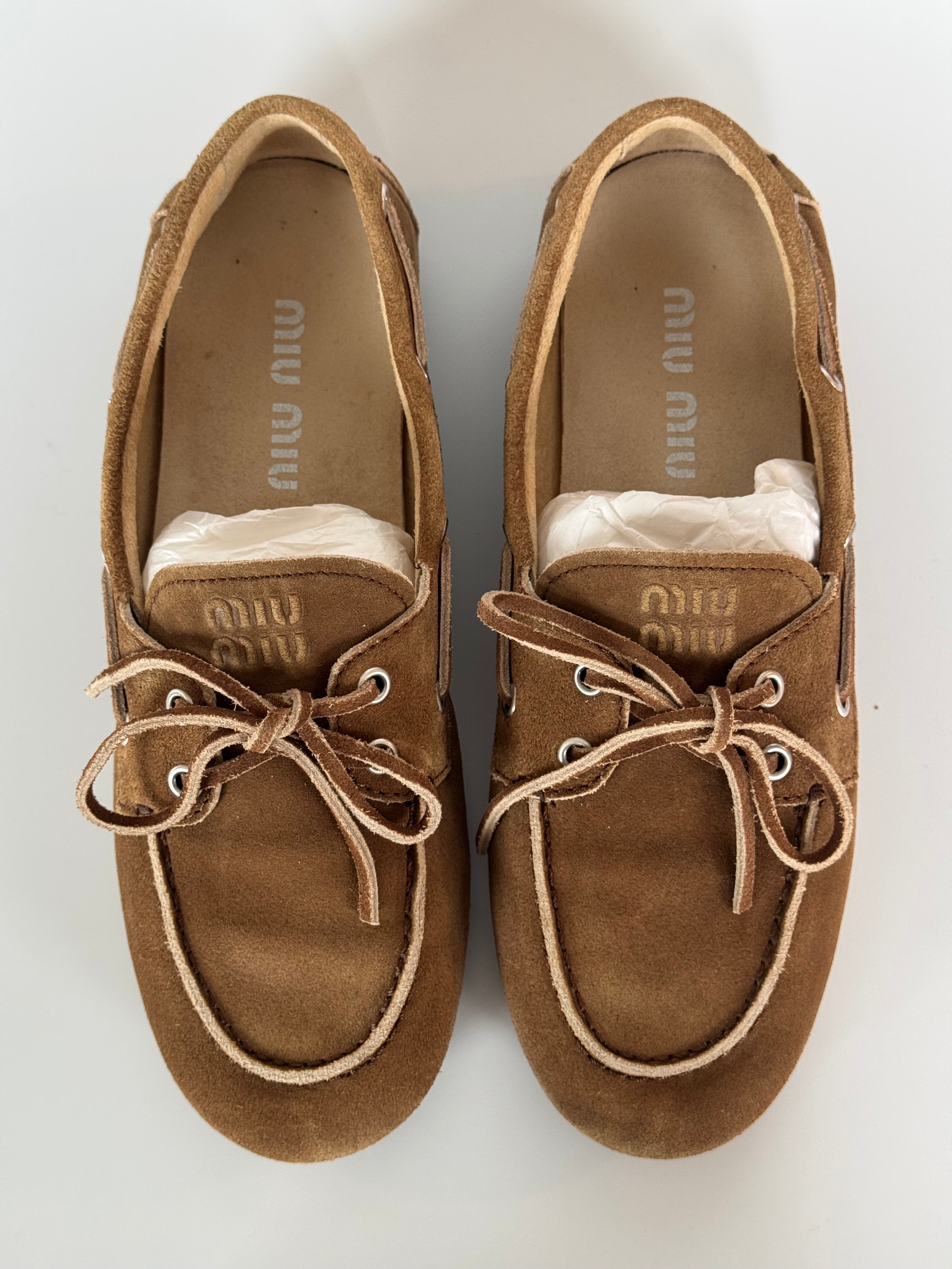 Miu Miu Logo Embossed Suede Loafer