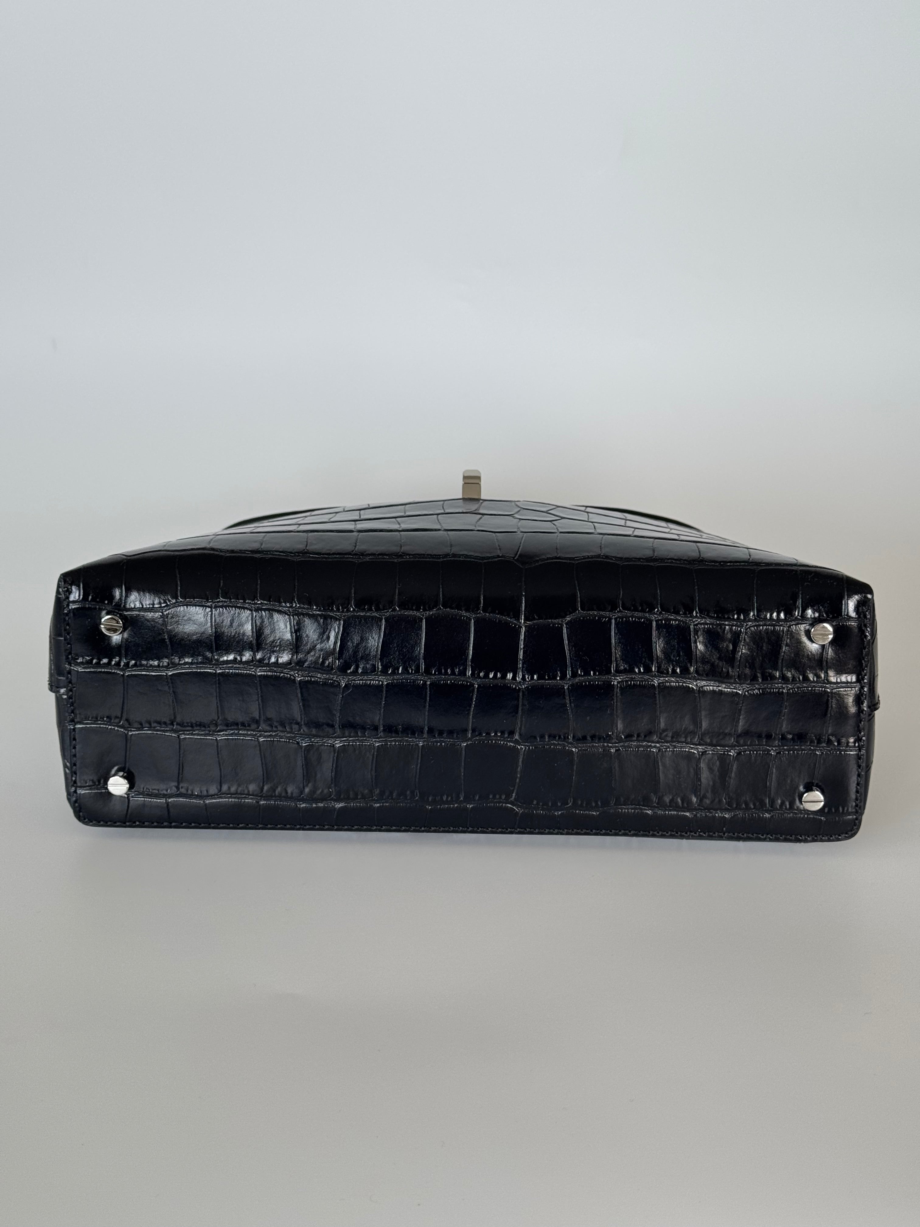Toteme Black Croc Embossed T Lock Clutch and Strap