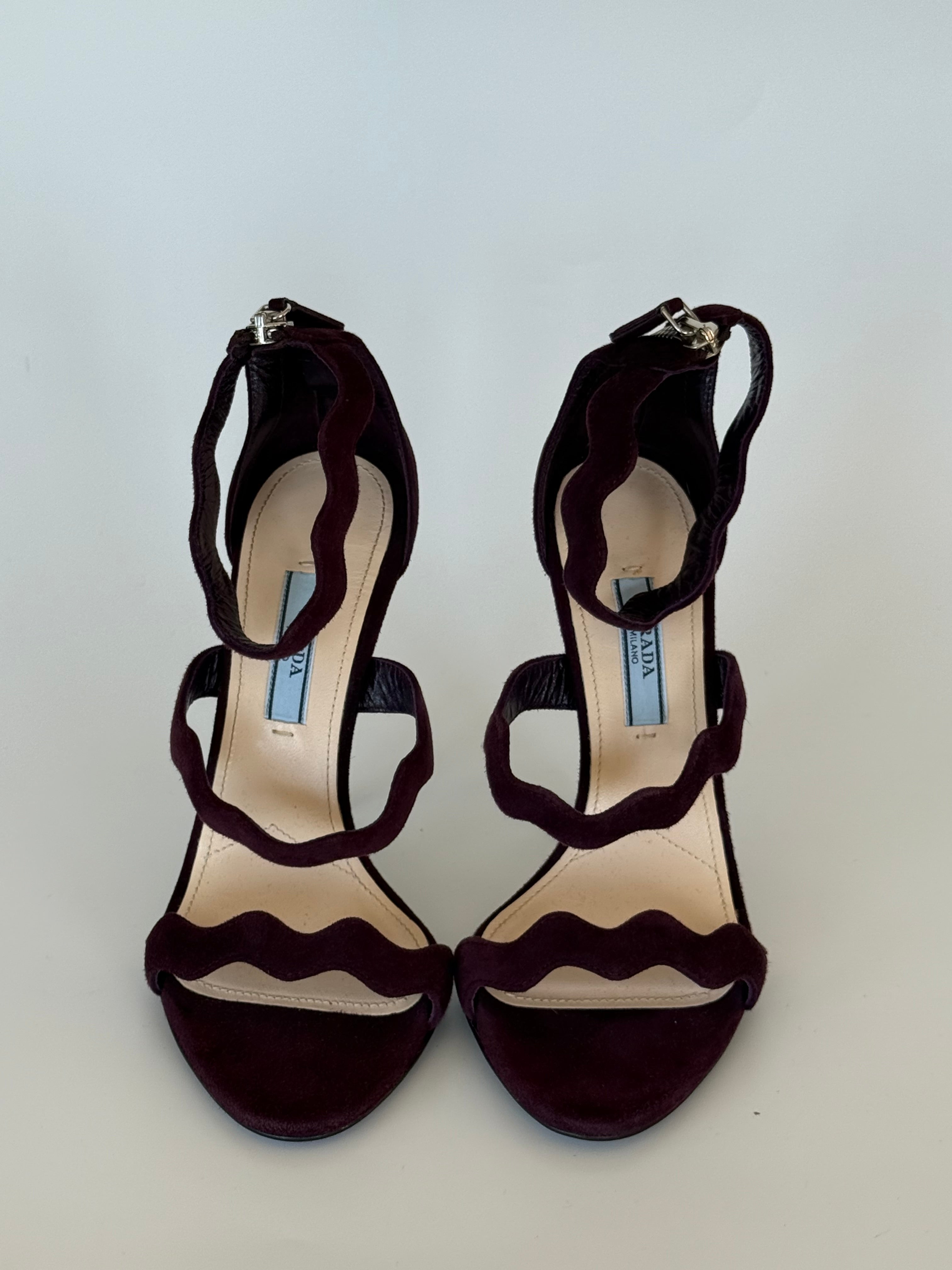 Prada Scalloped Suede Heels