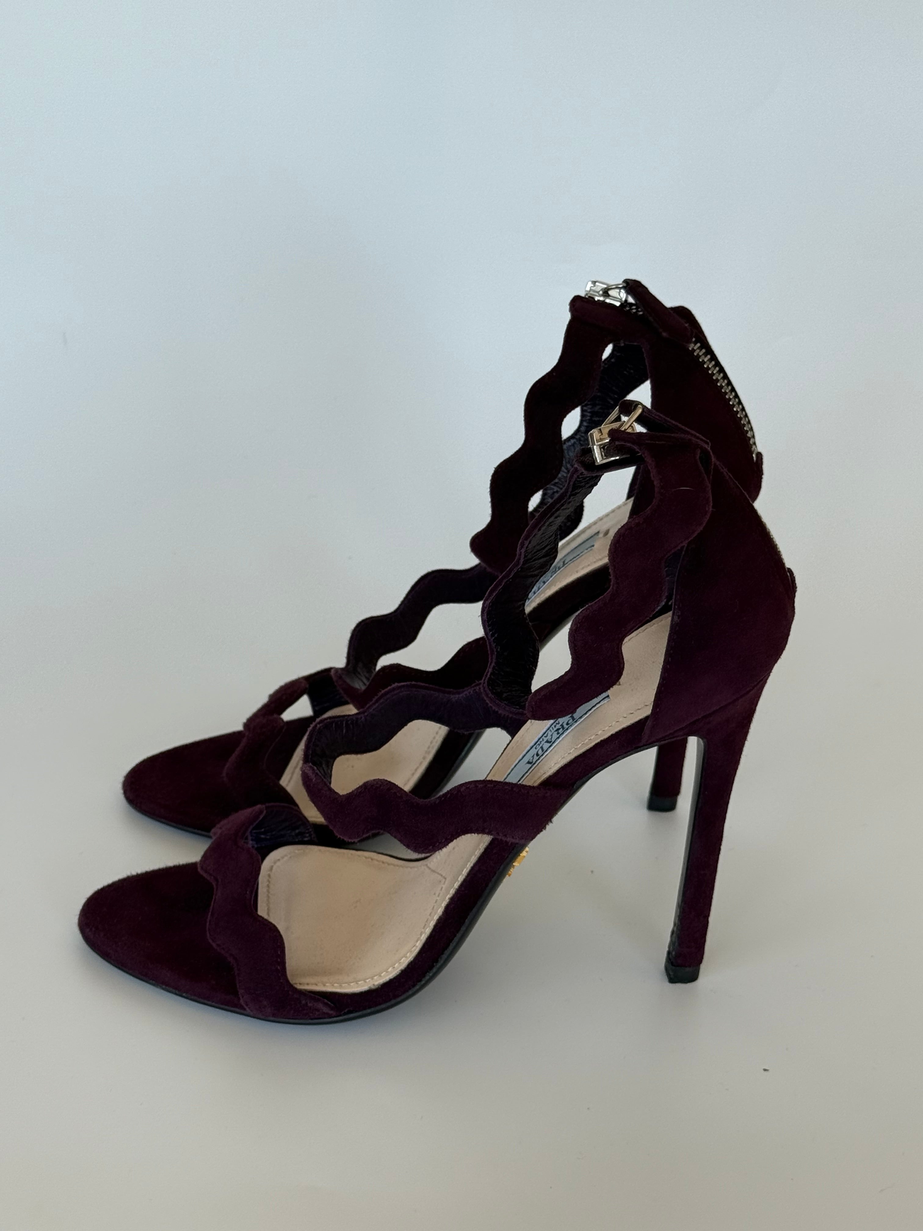 Prada Scalloped Suede Heels