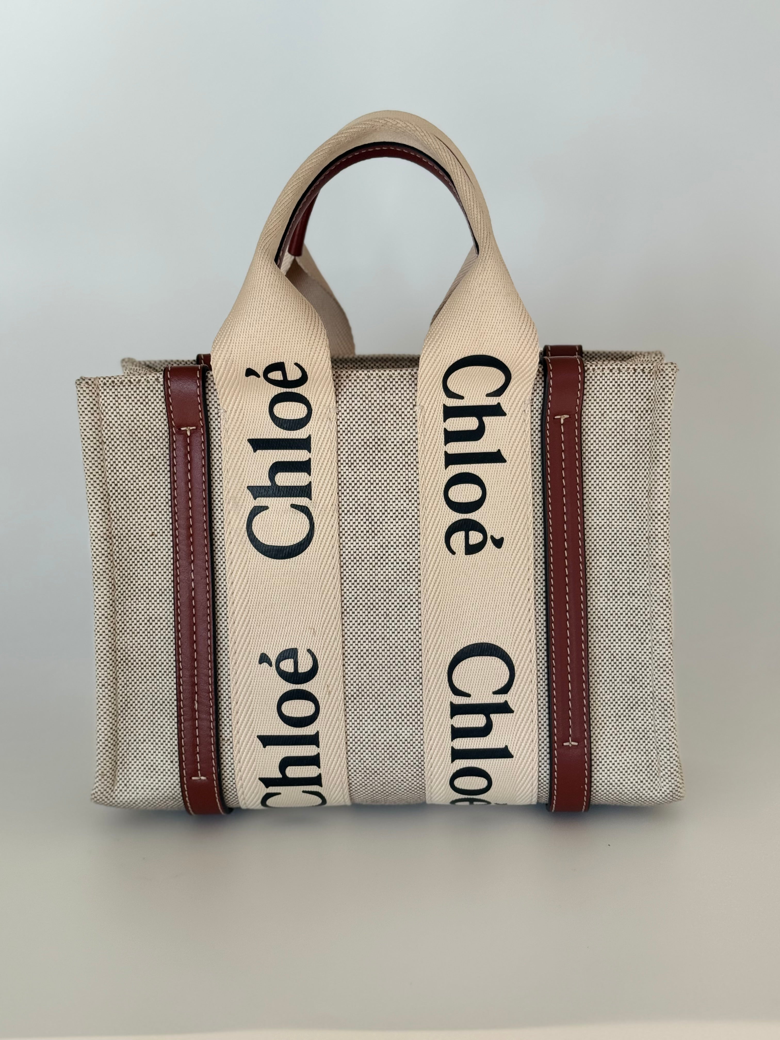 Chloe Small Woody Linen Tote Bag