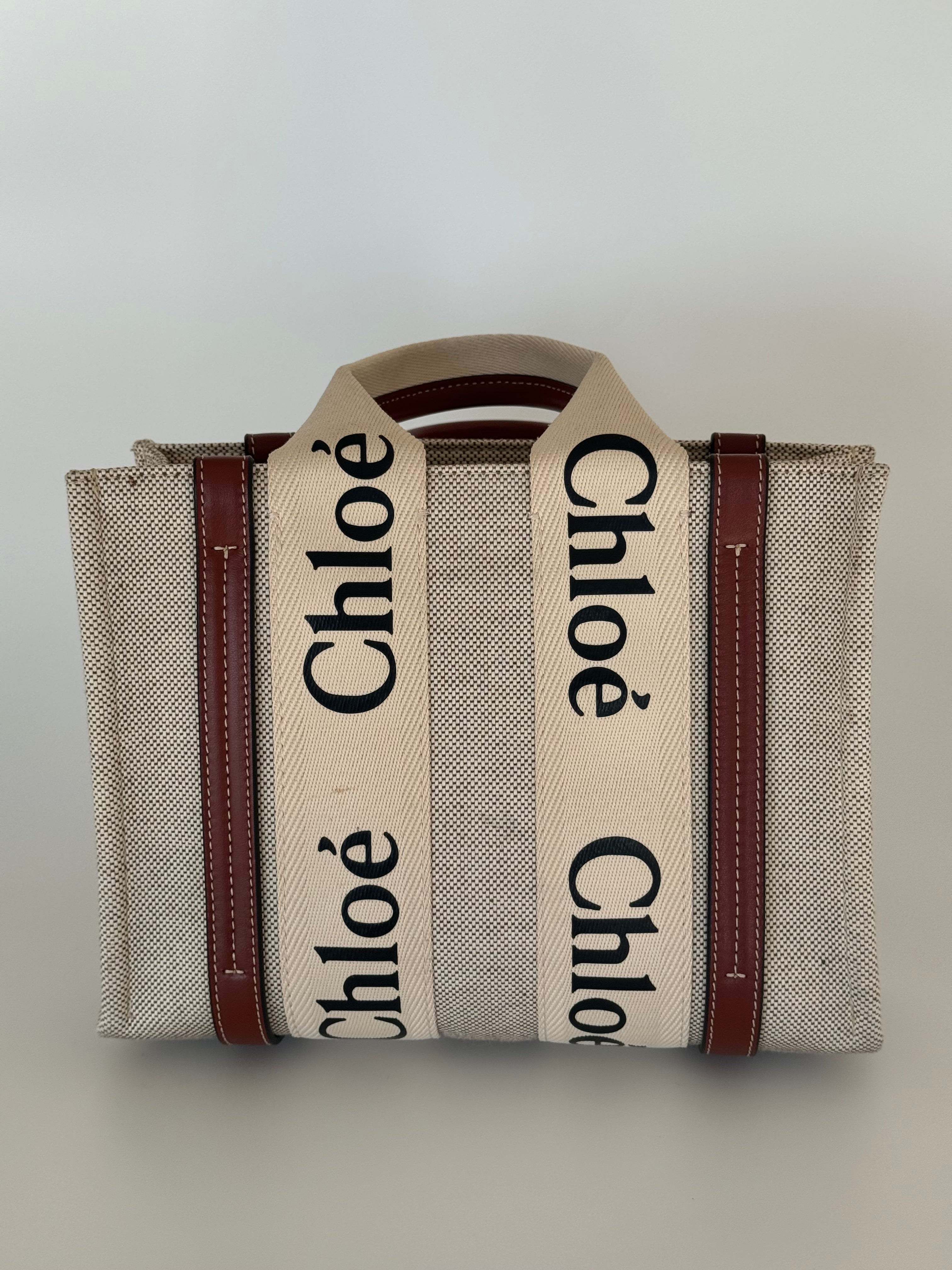 Chloe Small Woody Linen Tote Bag