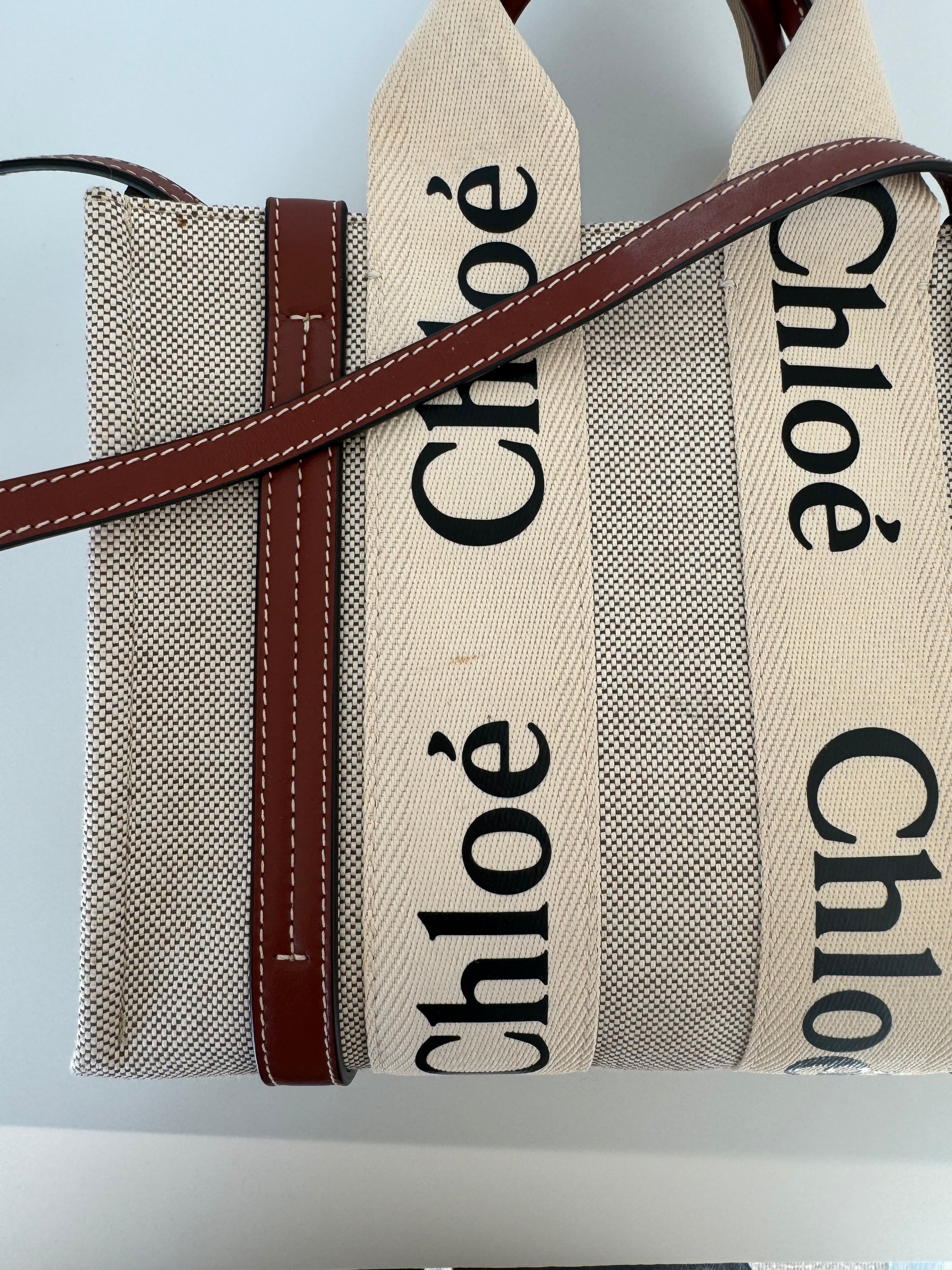 Chloe Small Woody Linen Tote Bag