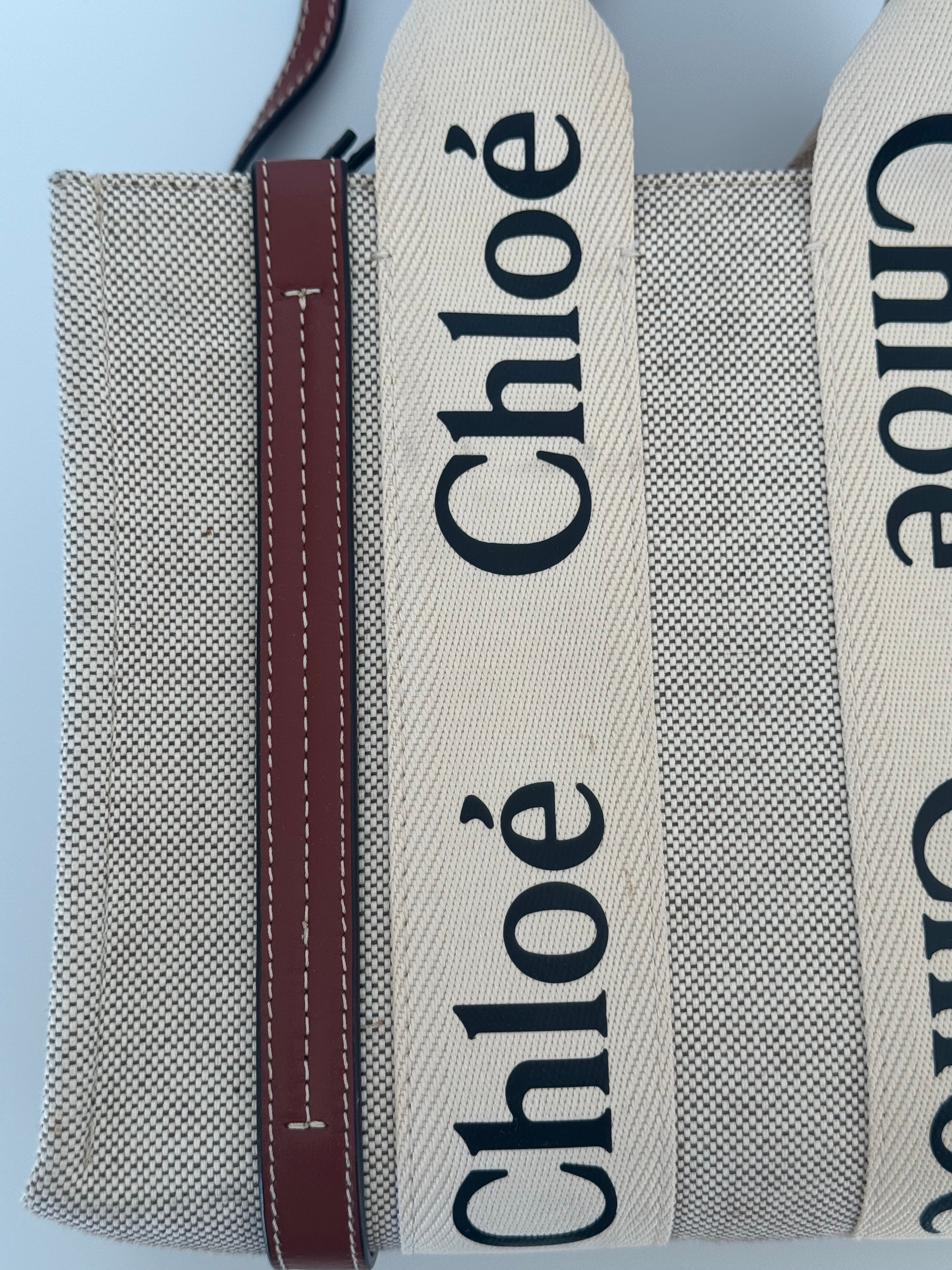 Chloe Small Woody Linen Tote Bag