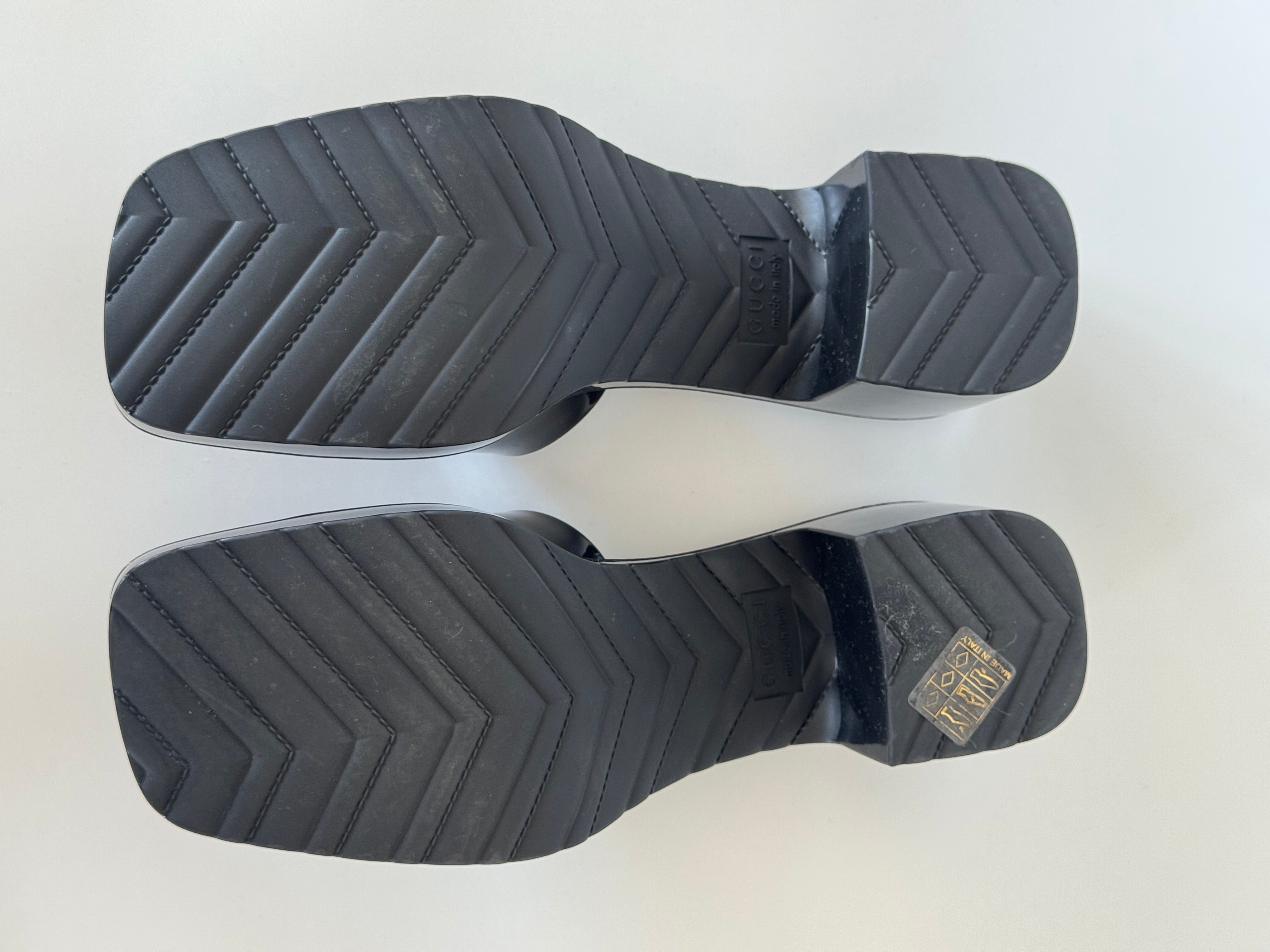 Gucci Black Rubber Logo Heeled Sandals