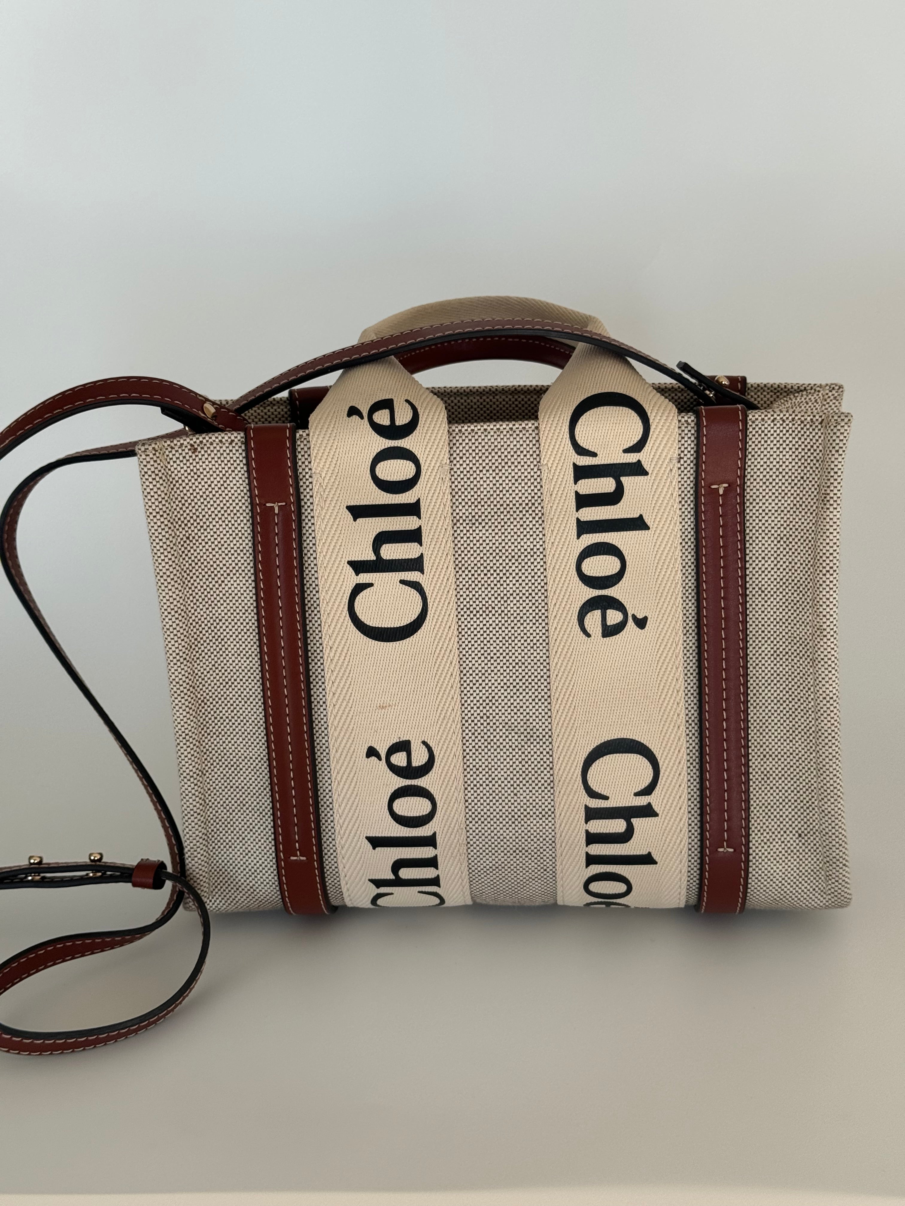 Chloe Small Woody Linen Tote Bag
